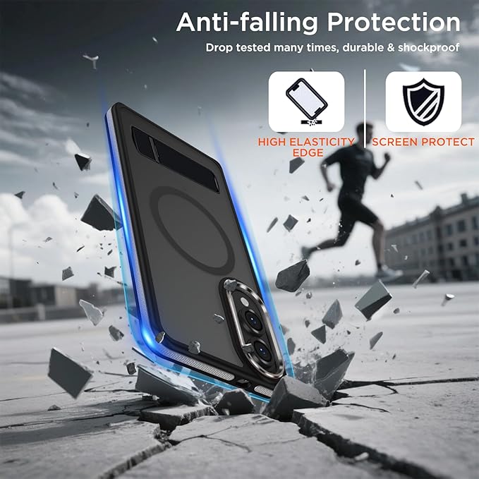 Case for Samsung Galaxy S25 Edge with Adjustable Stand, Slim Phone Case Fits for Magsafe, Color Hybrid Shockproof Protective Cover for Galaxy S25 Edge, Enhanced Non-Slip Grip (Black/Grey)