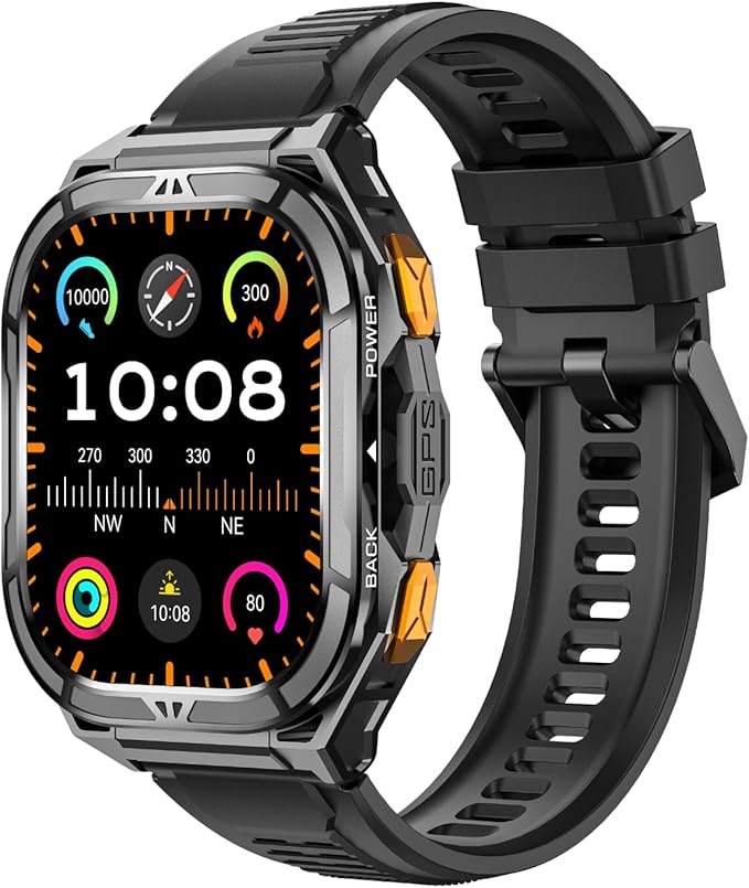 2025 GPS Sports Smart Watch for Men & Women, 1.96" AMOLED Display Fitness Tracker with Heart Rate, Blood Oxgn, Sleep Monitor, 100+ Sports Modes, Waterproof 5ATM, Compatible with Android & iOS (Black)
