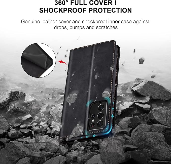 Jasonyu Flip Wallet Case for Samsung Galaxy S21 Ultra 5G,Leather Magnetic Folio Cover with Card Holder,Kickstand - TPU Shockproof Durable Protective Phone Case,Black