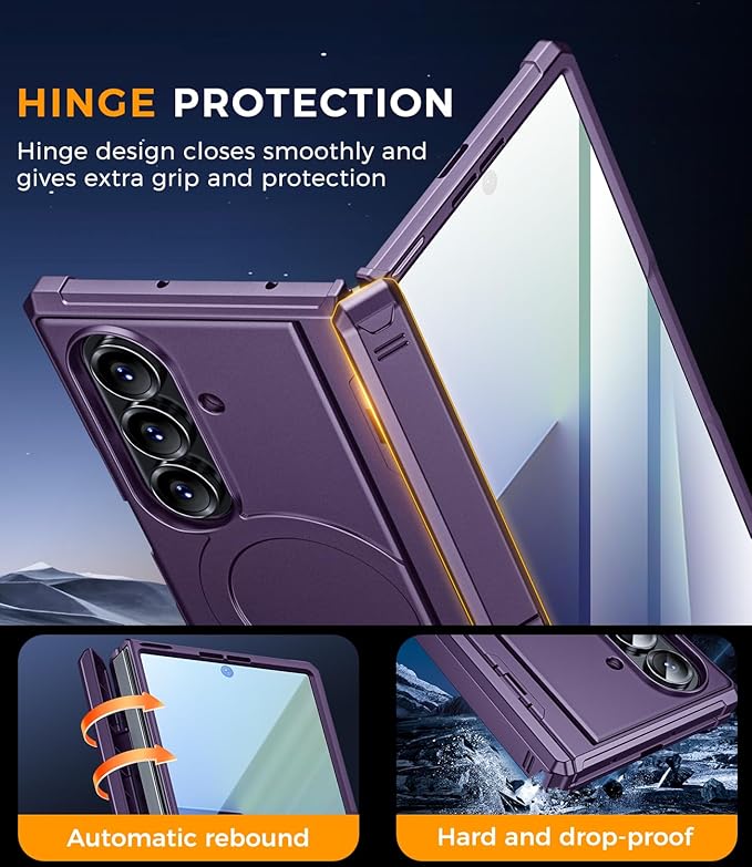 for Samsung Galaxy Z-Fold-7 Case: Magnetic Shockproof Rugged [Dual-Stand] [MIL-Grade Hinge Protection] [Fit for Magsafe] [Anti Spy] Full-Body Silicone Women Men Cover for ZFold 7 5G 2025(Purple)