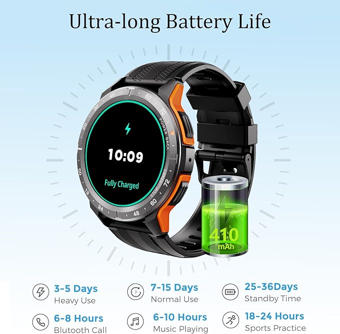 VIRAN Smart Watches for Men, 1.43'' AMOLED Fitness Watch with Pedometer and Heart Rate/Sleep/BP/Spo2 Monitor, Military Smart Watch for Android Phones and iPhone Compatible, 120+ Sports Modes (Orange)