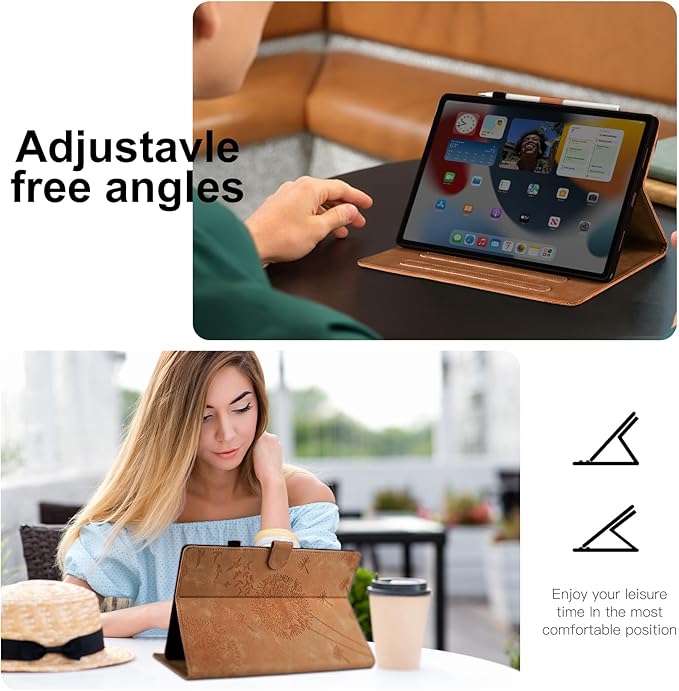 Dandelion Cover for Galaxy Tab A9 Plus Case (SM-X210/X216/X218, 11 Inch 5G), Artsy Design, Premium Faux Leather Made, Card Slots, Kickstand, Brown