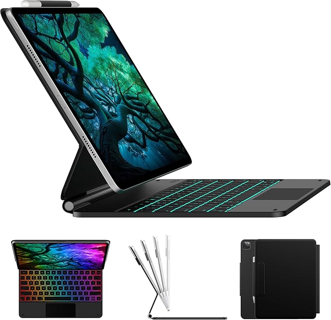 typecase Keyboard Case for iPad Air 13(M3 2025 / M2 2024) and iPad Pro 12.9 (6th, 5th, 4th, 3rd Gen),Magic Keyboard for iPad Pro 12.9,Keyboard Case with Multi-Touch Trackpad, 11 Colors Backlight,Black