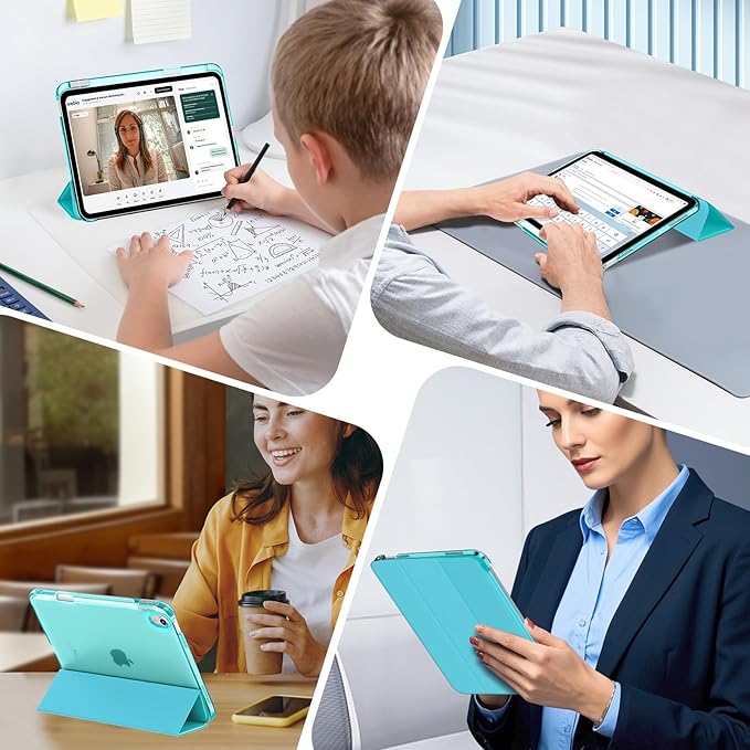 MoKo for iPad (A16) 11th Generation Case 11 Inch 2025, iPad 10th Generation Case 10.9 Inch 2022 with Pencil Holder, Slim Light Trifold Protective Cover with Hard PC Translucent Back Shell, Bondi Blue