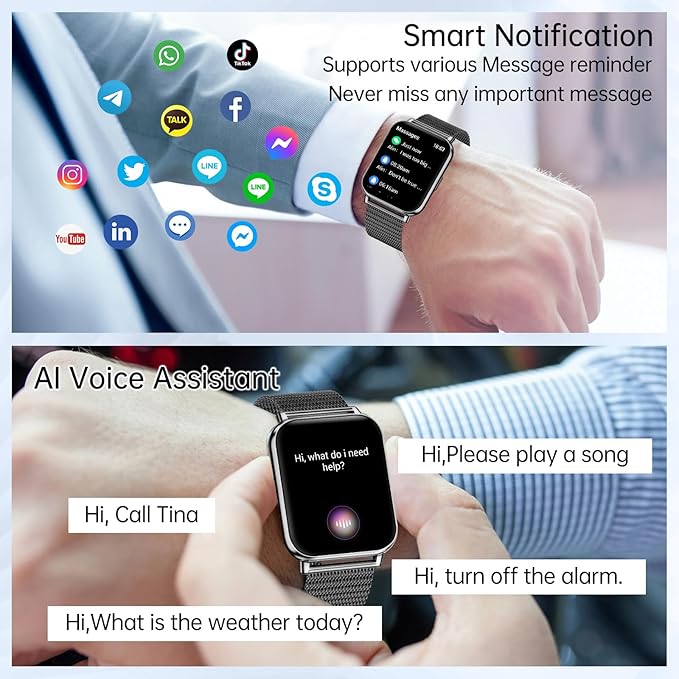 Smart Watch for Men Women (Answer/Make Calls) 1.85" HD Fitness Tracker Smartwatch Compatible Android iOS Phones with Step Counter/Heart Rate/Sleep,120+ Sports Modes IP68 Waterproof, Black 2 Bands