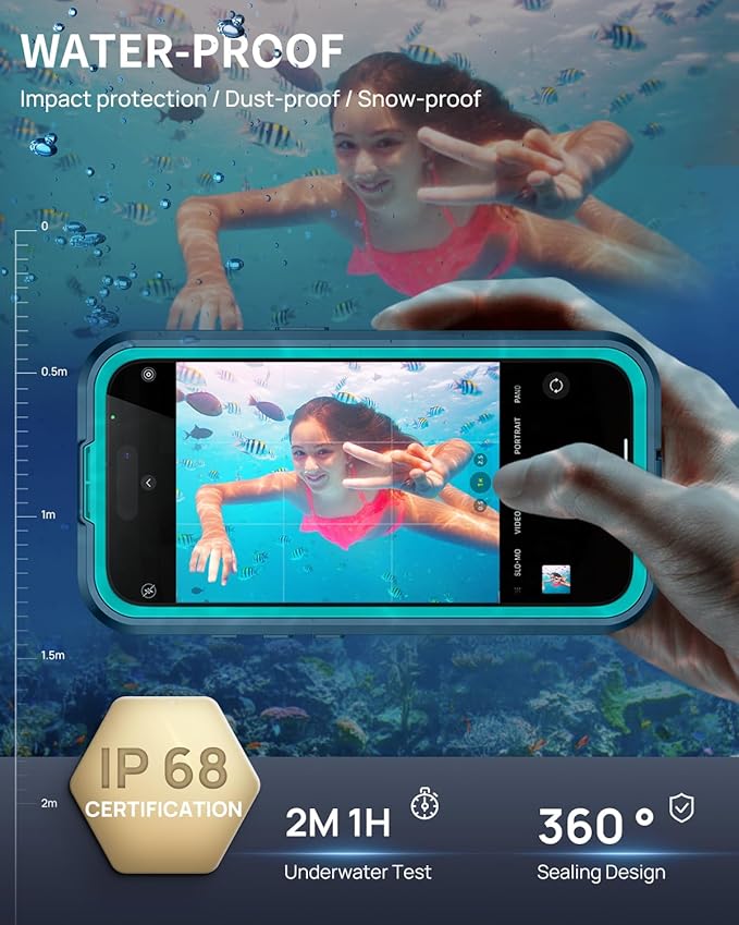 Lanhiem Magnetic for iPhone 16 Case, IP68 Waterproof Dustproof Case, [Compatible with Magsafe] [Built-in Screen Protector] Full Body Heavy Duty Rugged Phone Cover 6.1 inch, Blue/Clear