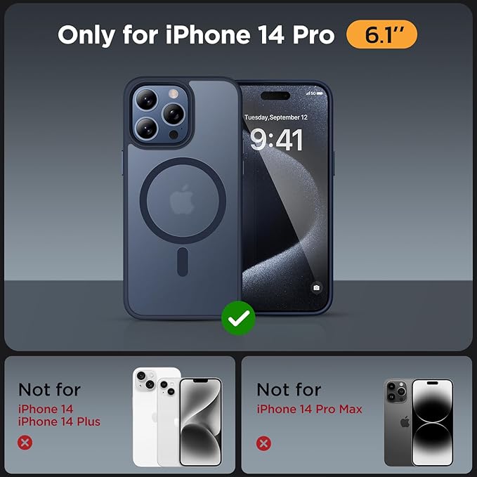 Miracase Magnetic for iPhone 14 Pro Max Case 6.7 inch (Compatible with MagSafe)（with 2X Screen Protectors） Military-Grade Protection, Anti-Fingerprint Translucent Matte Phone Case Cover, Dark Blue