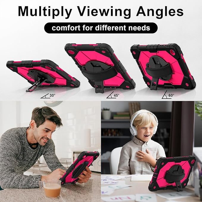 Case for Samsung Galaxy Tab A9+ 11 Inch 2023 (X210/X216/X218), Heavy Duty Shockproof Rugged 360 Rotating Hand Strap Protective Case for Galaxy Tab A9 Plus Tablet, Black/Rose Red