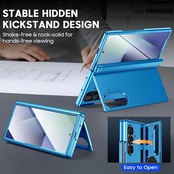 for Samsung Galaxy Z Fold 7 Case Magnetic Power with [Kickstand][Hinge Protection] Full Body Screen Protector Shockproof Phone Case for Galaxy Z Fold 7 Case(Lake Blue)