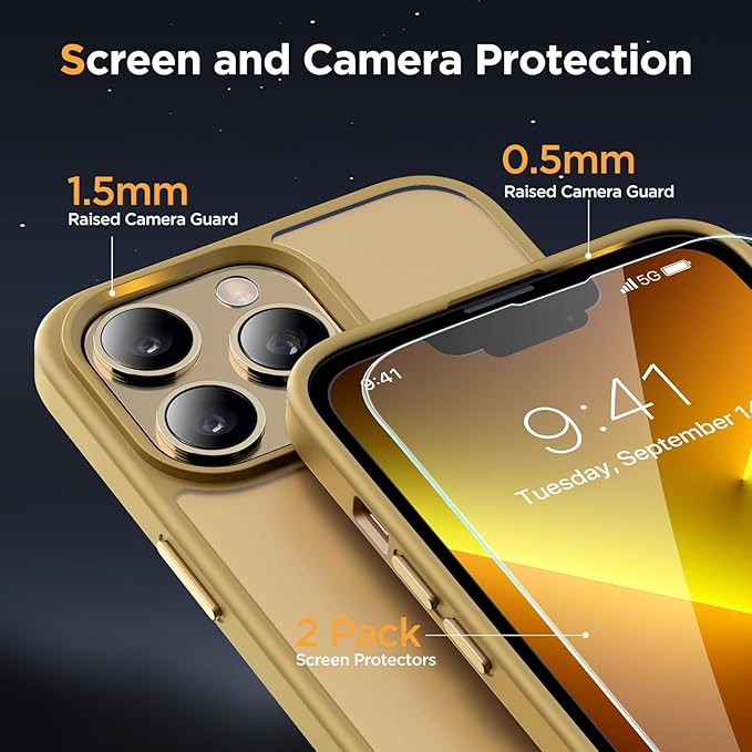 Miracase Magnetic for iPhone 13 Pro Max Case 6.7 inch (Compatible with MagSafe)（with 2X Screen Protectors） Military-Grade Protection, Anti-Fingerprint Translucent Matte Phone Case Cover, Light Yellow