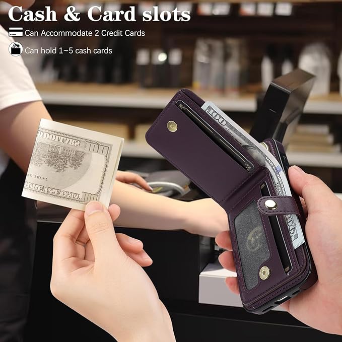 Compatible iPhone 16e Wallet Case with Card Holder RFID Blocking PU Leather Doubles as a Wallet Unisex Flip Shockproof Protection with Card Slots Ring Wrist Kickstand Function,Purple