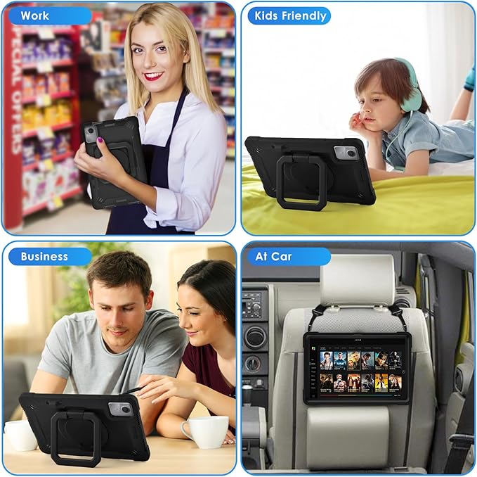 DETUOSI Case Compatible with Lenovo Tab M11/ K11 LTE 11 inch (TB-330FU/330XU), Full-Body Shockproof Protective Case with Shoulder Strap, 360 Rotating Stand Case for Lenovo Tab M11, Black