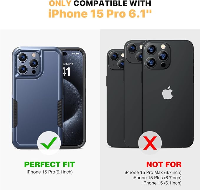 Diaclara Designed for iPhone 15 Pro Case, [with Privacy Screen Protector] [Anti Spy] [Military Grade Drop Protection] Heavy Duty Full-Body Shockproof Phone Case, Dark Blue