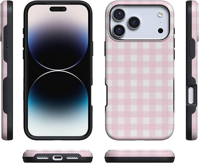 Casely iPhone 17 Pro Case | Pink Plaid | Sunday Best | Compatible with MagSafe | Bold Protective Design