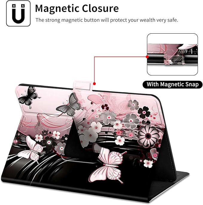 for Lenovo Tab M9 Case,9 inch Tablet Cover, Magnetic Closure Travel Portable Protective Case with 360 Degree Rotating Stand for Lenovo Tab M9 TB-310FU 2023-Flowers Dancing Butterflies