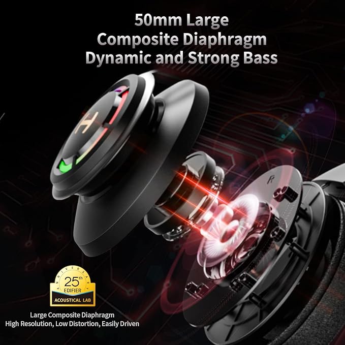 Edifier 7.1 Hi-Res Sound PC Gaming Headset Weird USB Over-Ear Headphone Noise Cancelling Mic RGB Light for PC PS4 Laptop Mac Desktop