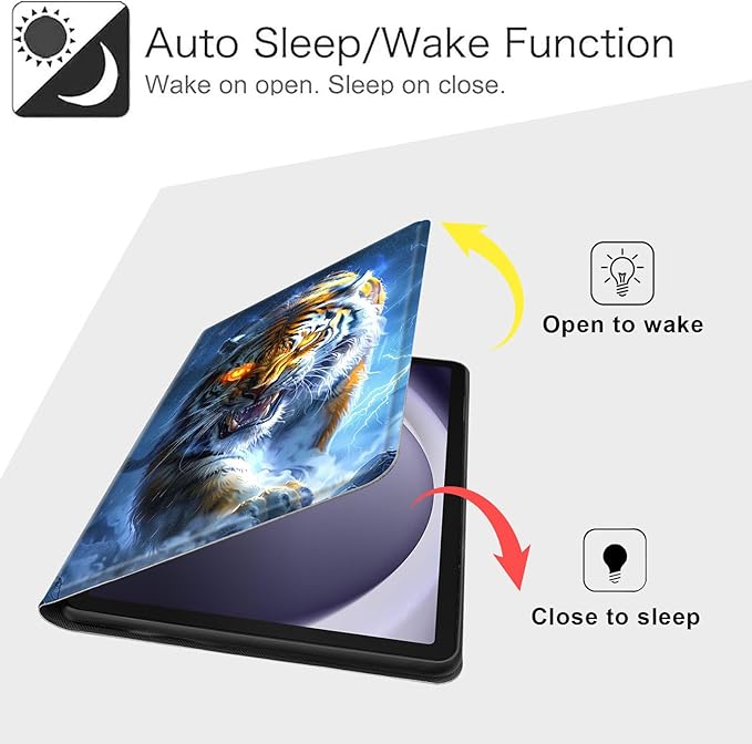 Case for Samsung Galaxy Tab A9 8.7-Inch 2023, Slim PU Leather Stand Cover with Auto Wake/Sleep, Multi-Angle Viewing & Shockproof, Fierce Tiger