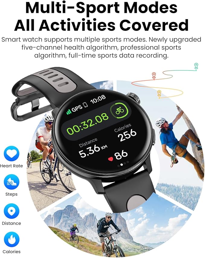Smart Watch GPS, 1.43" AMOLED Screen Smart Watch for Men/Women Fitness Tracker, Military Smartwatches Compass，Compatible with Android & iOS (Bluetooth Call Answer/Dial), Multiple Sports Modes