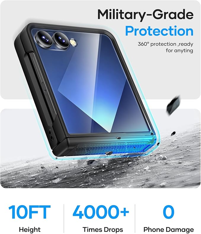 Vihibii for Samsung Galaxy Z Flip 7 Case, [Compatible with MagSafe], Outer Screen Protector & Rugged Hinge Protection & Non-Slip Texture, Shockproof Phone Case for Samsung Galaxy Z Flip 7 2025, Black