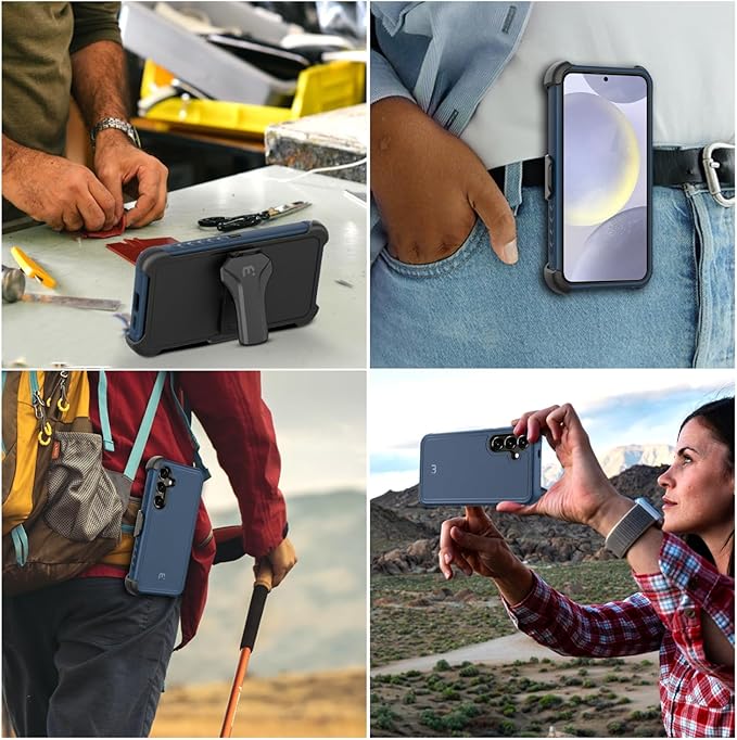 M MYBAT PRO Maverick Series for Samsung Galaxy S24 Plus Case with Belt Clip Holster, 6.7 inch, Heavy Duty Military Grade Drop Protective Case with 360° Rotating Stand (No Screen Protector) Blue