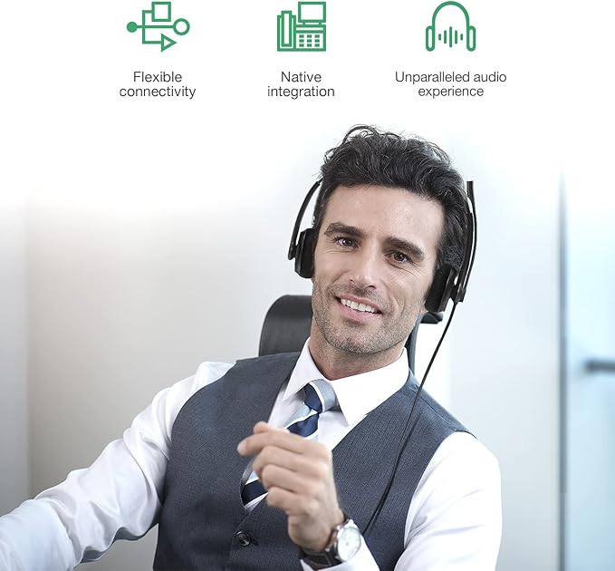 Yealink Phone Headsets for Office Phones YHS34 Lite QD to RJ9 Wired Headset Compatible with Poly Snom Grandstream Phones Desk Landline Headset with Microphone -Mono/72g/2.1m Cable