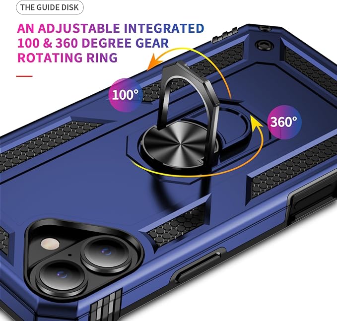 ADDIT Compatible with iPhone 17 Case with Tempered Glass Screen Protector, Adjustable Kickstand Ring, Military-Grade Heavy Duty Protection, Shockproof, Anti-Fingerprint,Blue