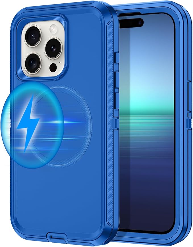 for iPhone 15 Pro Case [Compatible with MagSafe] Shockproof 3-Layer Full Body Protection Rugged Heavy Duty Cover Case for Apple iPhone 15 Pro 6.1",Sea Blue
