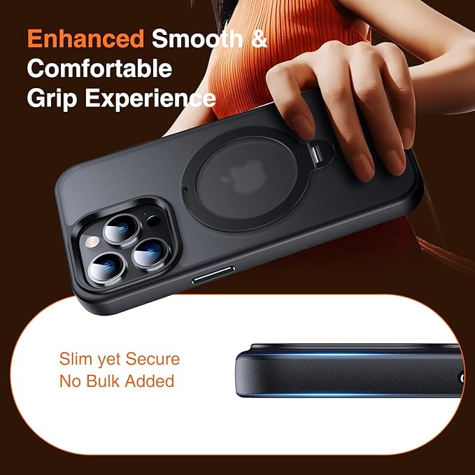 360° O-Ring MagStander for iPhone 13 Pro Case with Magnetic Kickstand Ring Holder [Compatible with MagSafe][360°Rotate Stand Ring][Military Shockproof] iPhone 13 Pro Phone Cover Matte Black