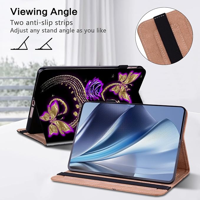 ALILANG Case for Lenovo Tab M9 9 inch 2023 (TB-310FU) with Stylus, Shockproof Folding Stand Cover - Purple Butterfly