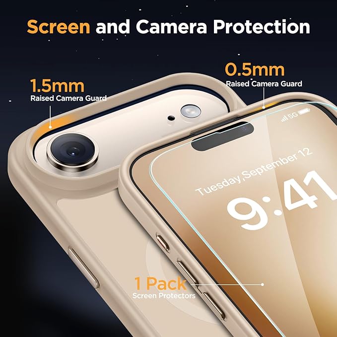 Miracase Magnetic for iPhone Air Case 2025 with Screen Protector(Compatible with MagSafe), Slim Thin Translucent Matte Military-Grade Protected Phone Cover for iPhone 17 Air 6.5" Armbands, Light Gold