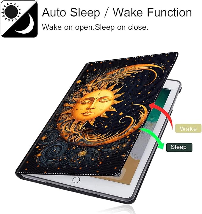 Case for Galaxy Tab A9 Plus ， Auto Sleep/Wake Multi-Angle Viewing Slim Folio Stand Cover for Samsung Galaxy Tab A9+/A9 Plus 11 Inch 2023 (SM-X210/X216/X218), Golden Sun Moon