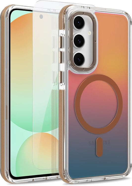 MOWIME Magnetic Case for Samsung Galaxy S24 FE [Compatible with Magsafe] [Cute Fashion Fluorescent Design] [1 Screen Protector] Slim Translucent Matte Case for Galaxy S24 FE 6.7", Desert