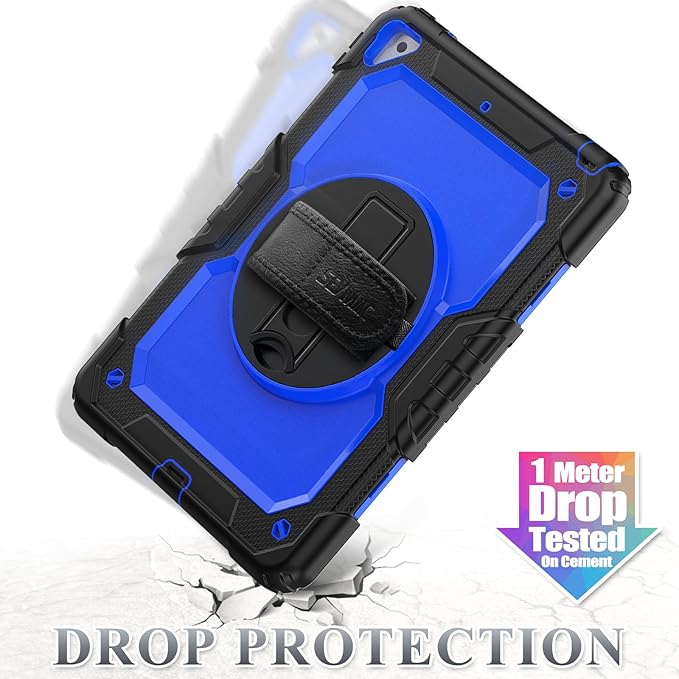 SEYMAC stock Case for iPad Air 3 2019 / Pro 10.5'' with Screen Protector Pen Holder [360° Rotate Hand Strap/Stand], Drop-Proof Case (Blue+Black)