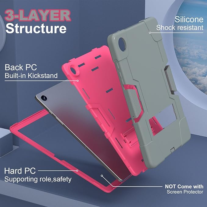 Case for Galaxy Tab A9 Plus + 11 inch (2023), High Impact Protective Heavy Duty Shockproof Kickstand Cover for Samsung Galaxy Tab A9+ Plus 11" Model (SM-X210/X215/X216), Gray+Rose Red