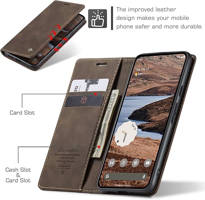 for Google Pixel 10 Pro XL/Pixel 9 Pro XL Case, Flip Wallet Leather Case with Card Holder Magnetic Closure Shockproof Kickstand Protective Phone Cases Cover, Coffee