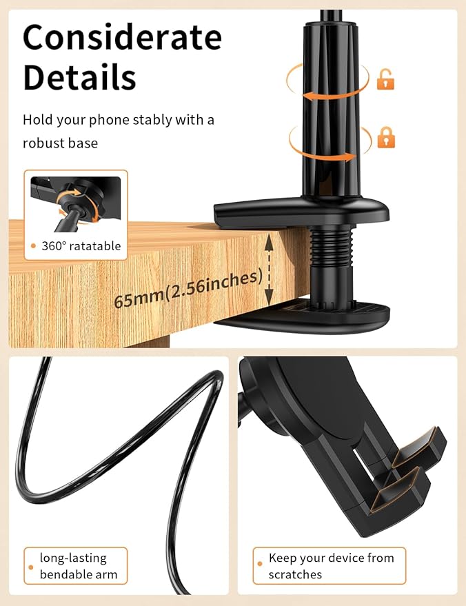 Gooseneck Tablet Holder Stand for Bed Adjustable Flexible Long Arm Tablets Mount Clamp on Table Compatible with iPad Air Mini | Galaxy Tabs | Kindle Fire | Switch or Other 4.7-12.9" Devices