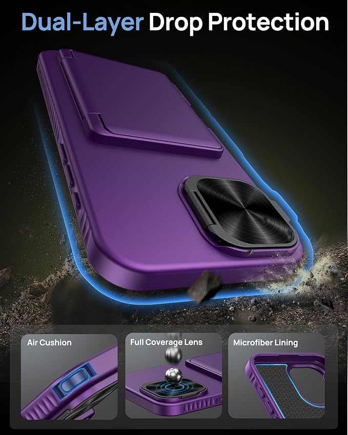 for iPhone 16 Plus Case Wallet, Built-in Credit Card Holder & Stand & Camera Cover, Military Grade Drop Tested Soft Silicone Edge Rugged Protective Phone Case for iPhone 16 Plus 2024, Purple