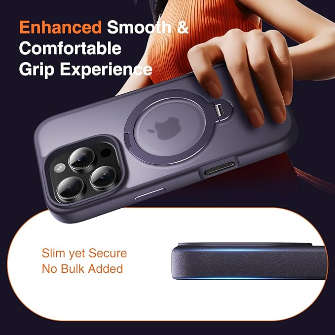 360° O-Ring MagStander for iPhone 16 Pro Case with Magnetic Kickstand Ring Holder [Compatible with MagSafe][360°Rotate Stand Ring][Military Shockproof] iPhone 16 Pro Phone Cover Matte Purple