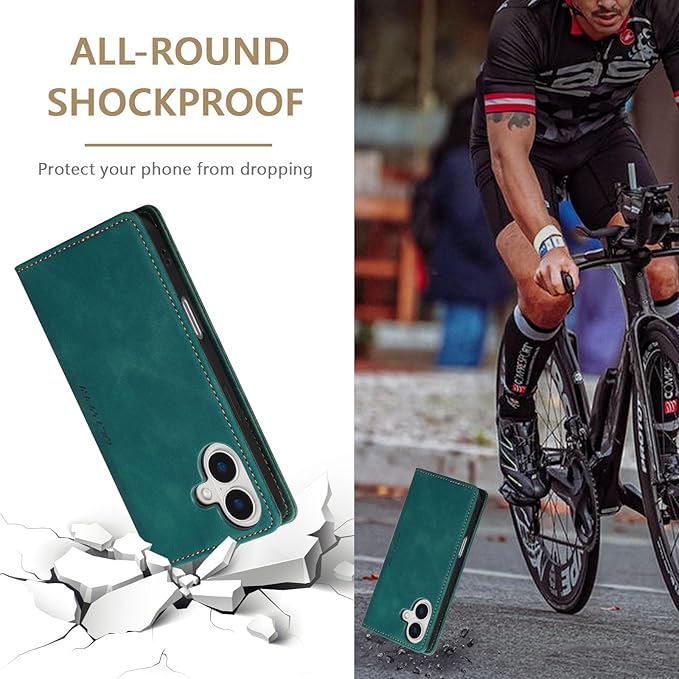 QLTYPRI for iPhone 16 Plus Case Wallet with Card Holder, Vintage PU Leather Kickstand Magnetic Closure Shockproof Folio Book Cover Case for iPhone 16 Plus - Retro Green