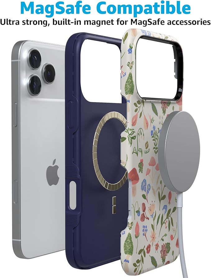 Casely iPhone 17 Pro Case | Garden Party | Mushroom Floral | Compatible with MagSafe | Bold Protective Design