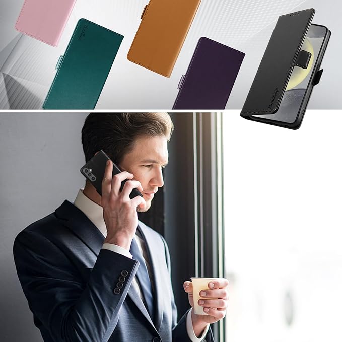 Wallet Flip Case for Samsung Galaxy S24 5G - [RFID Blocking] Luxury PU Leather Card Holder Magnetic Phone Cover with Kickstand,Shockproof Protective Case,Black