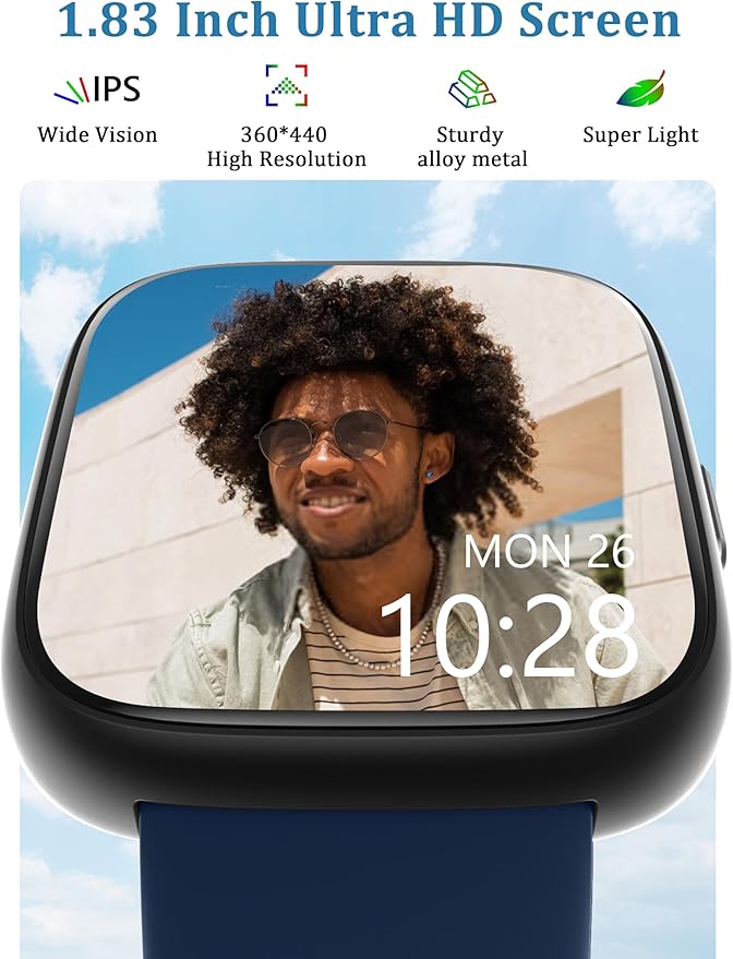 Smart Watch, Alexa Built-in, Answer/Make Calls 44mm Smartwatch Women Men, 1.83" Sports Watch IP68 Waterproof, Heart Rate SpO2 Sleep Stress Monitor, Step Counter Watch for Android & iOS Phone