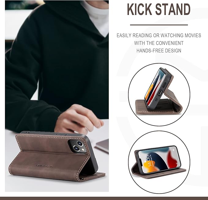 for iPhone 13 Mini Case 5.4", Flip Wallet Leather Case with Card Holder Magnetic Closure Shockproof Kickstand Protective Phone Cases Cover for iPhone 13 Mini,Coffee