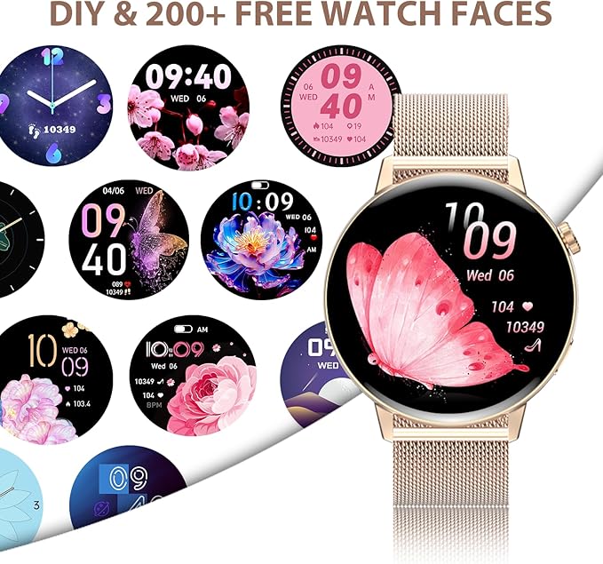 Smart Watch for Women (Make/Answer Call),1.32" HD Touch Screen Watchs for Android and iOS Phones Compatible, Fitness Tracker with Heart Rate/Sleep Monitor/AI Voice/IP68 Waterproof, Gold(3 Bands)