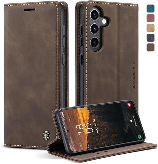 for Samsung Galaxy S24 Plus Case, Flip Wallet Leather Case with Card Holder Magnetic Closure Shockproof Kickstand Protective Phone Cases Cover for Galaxy S24 Plus 5G Cover,Coffee