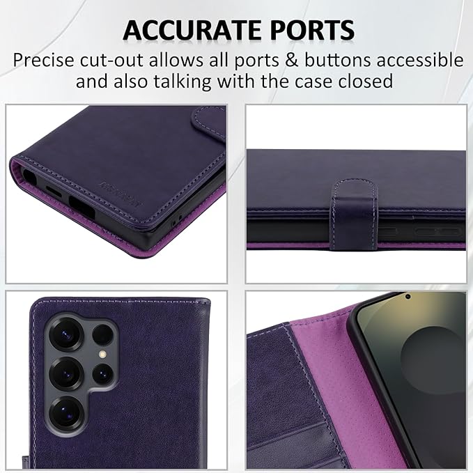MONASAY Wallet Case Fit for Samsung Galaxy S25 Ultra 6.9 inch, [Lens & Glass Screen Protector Included] [RFID Blocking] Flip Folio Leather Cell Phone Cover with Credit Card Holder, Purple