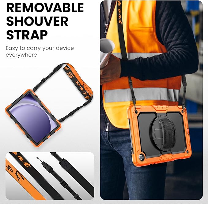 Timecity Case for Samsung Galaxy Tab A9 Plus 11 inch 2024: Sturdy Rugged with Screen Protector, Kickstand, Hand/Shoulder Strap Kids Case for Galaxy Tab A9 Plus/ A9+(SM-X210/X216/X218) - Orange