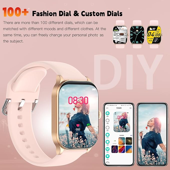 Smart Watch for Women Men(Answer/Make Call), Smartwatches with Heart Rate/SpO2/Sleep/Stress Monitor, IP68 Waterproof Activity Tracker for Android iPhone, 100+ Sports Fitness Watches (Pink, 2.01“)