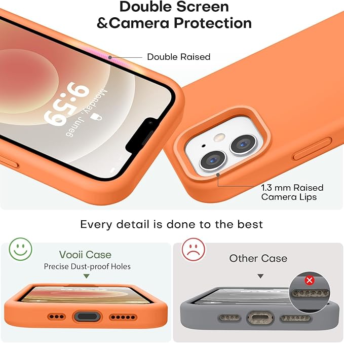 Vooii Compatible with iPhone 12 Case/iPhone 12 Pro Case, Liquid Silicone Upgrade [Soft Anti-Scratch Microfiber Lining] [Shockproof Drop Protection] Phone Case 6.1 inch - Bright Orange