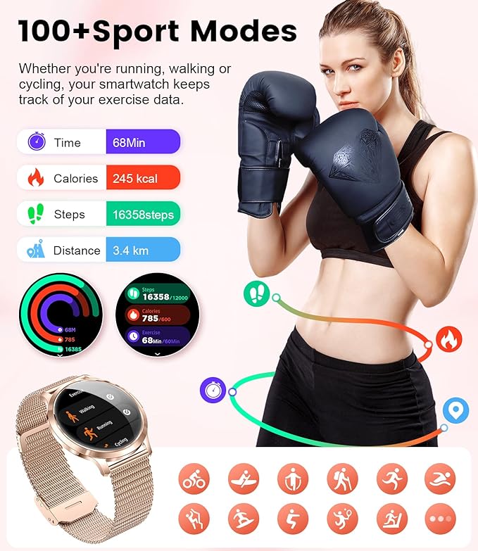 SUNKTA Smart Watch for Women(Dial/Answer Call), 1.32" AMOLED HD Display, 100+ Sports Mode Fitness Tracker Watch, 5ATM Waterproof/IP68/Sleep Smartwatch Women, iOS Android Smart Watches for Women